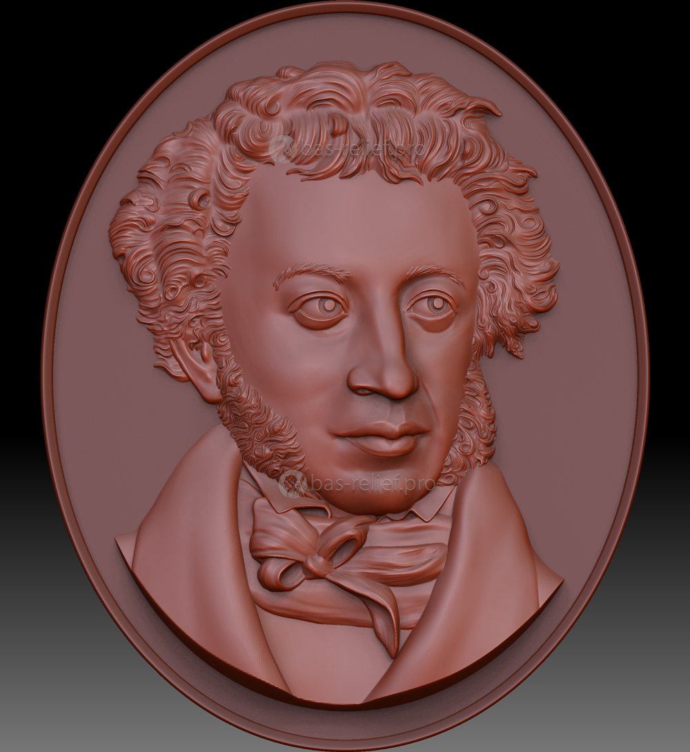 Создание 3Д модели портрета для изготовления печати А. С. Пушкина