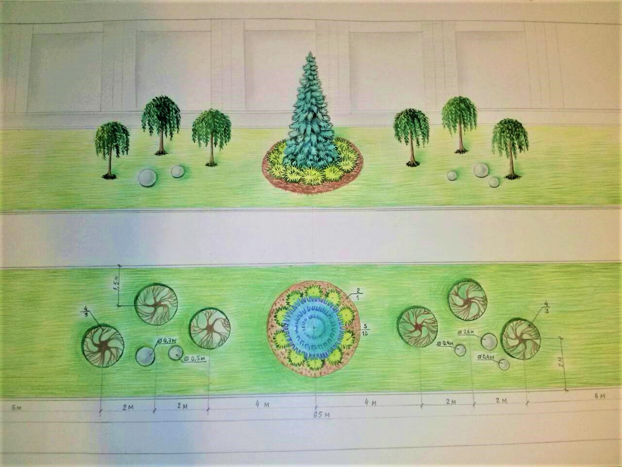 Дизайн клумбы перед жилым зданием