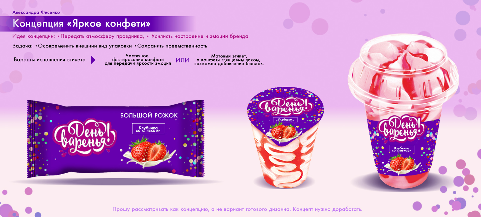 Концепт упаковки для линейки мороженного "День вариенья"