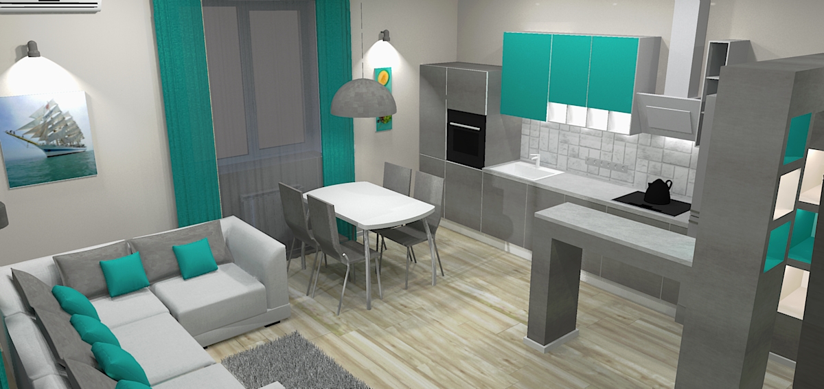 Кухня объединенная с гостиной