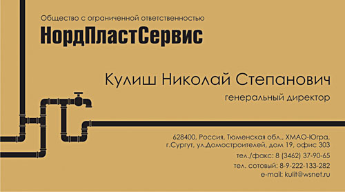 Визитка для ООО "НордПластСервис" (сантехнические работы)