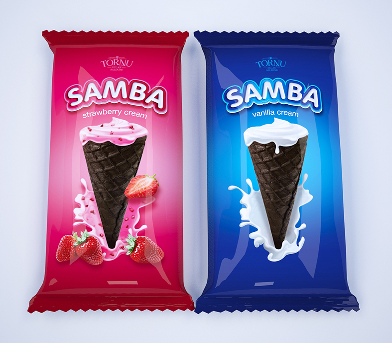 утвержденный в печать дизайн упаковки шоколадного вафельного рожка