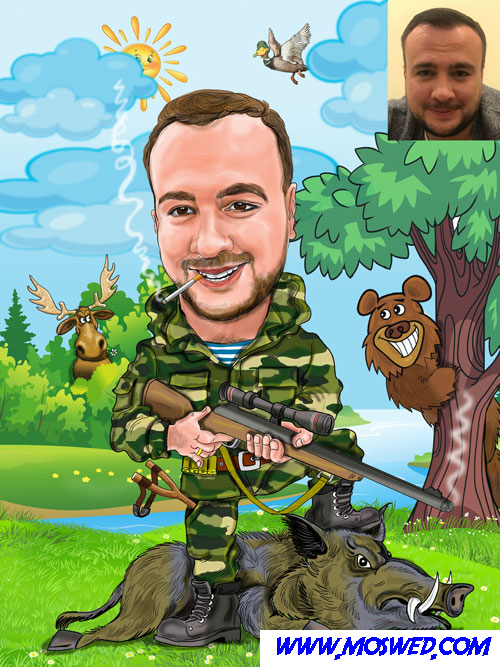 шарж на охотника