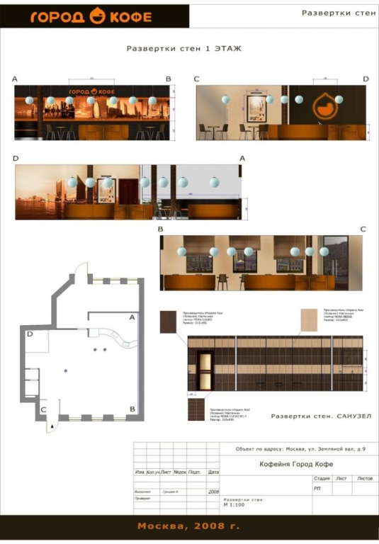 Развертки по стенам. 1 этаж. Кофейня "Город Кофе"