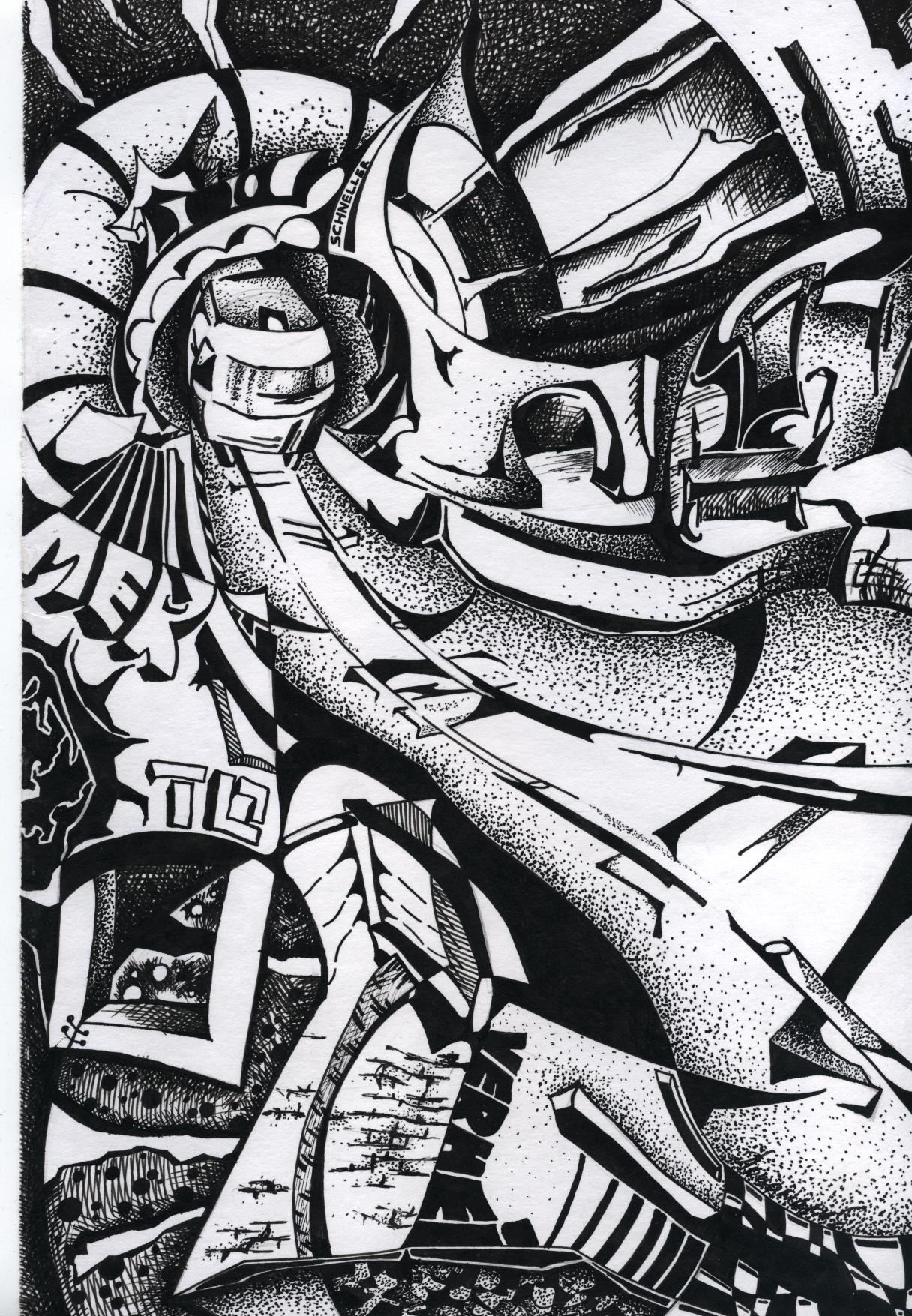 Композиция "Мерто" (бумага, тушь, перо)