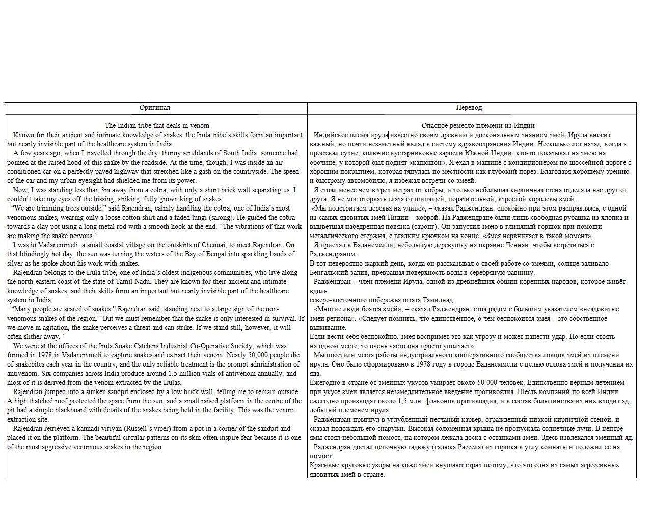 Перевод статьи про племя ирула с анг. на рус.