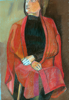 в красном халате