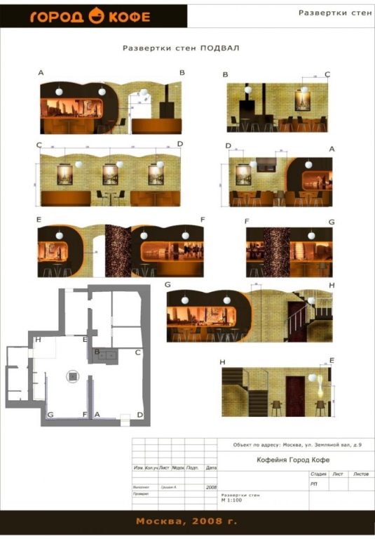 Развертки по стенам. Подвал. Кофейня "Город Кофе"
