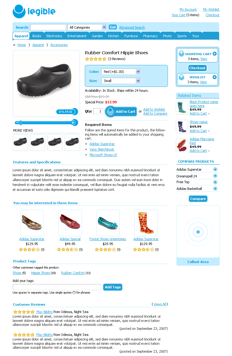 Legible eshop (item page)