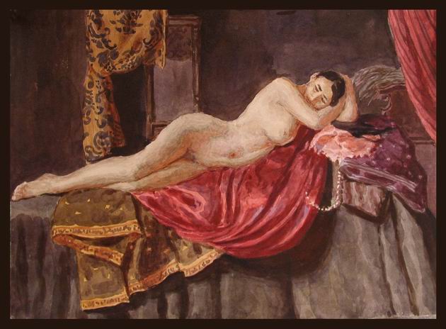 спящая.акварель.