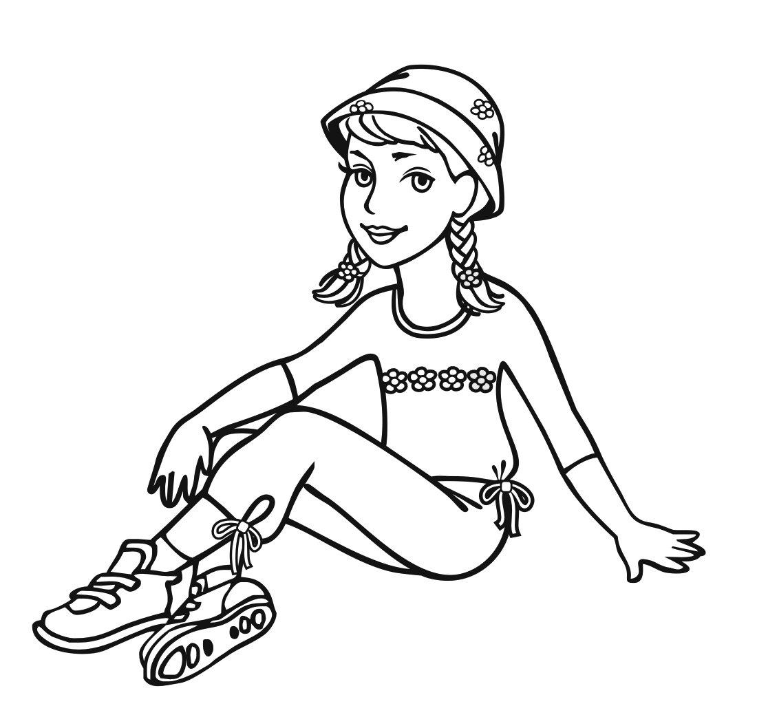 Монрошка - героиня книжки-раскраски. Сидит