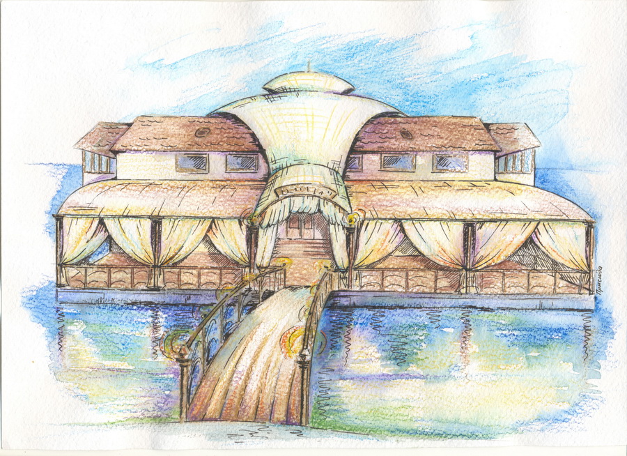 эскиз экстерьера ресторана на воде