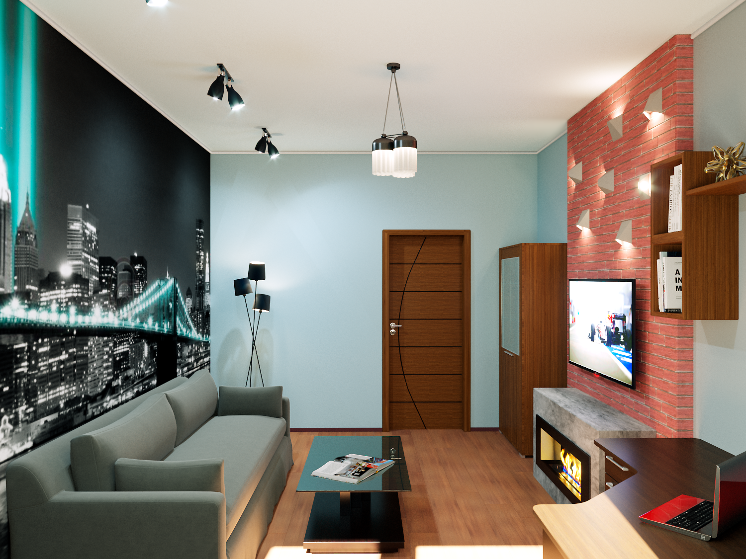 Гостиная в стандартном панельном доме с элементами стиля лофт