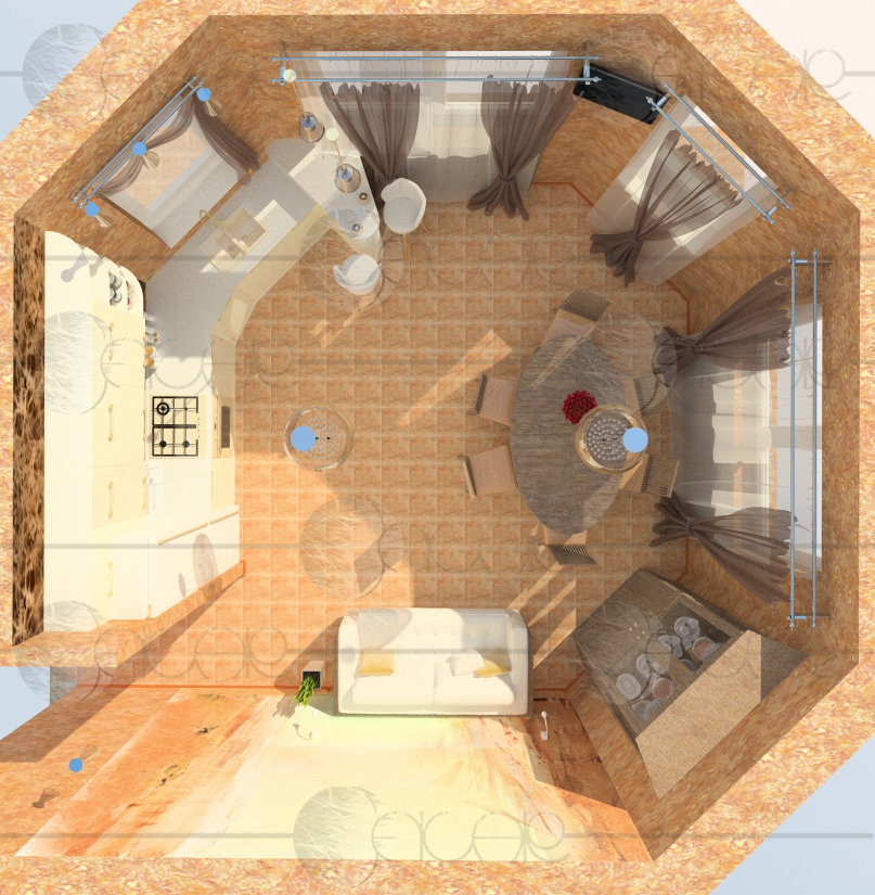 Визуализация кухни-столовой (вид сверху)