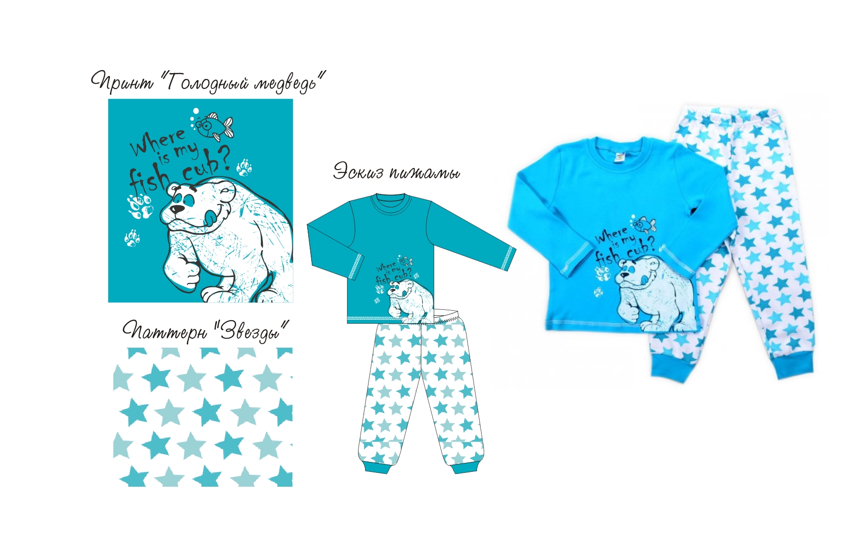дизайн "Голодный медведь"для детской пижамы