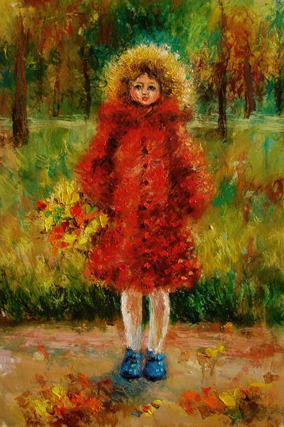 Живопись. Девочка в красном пальто