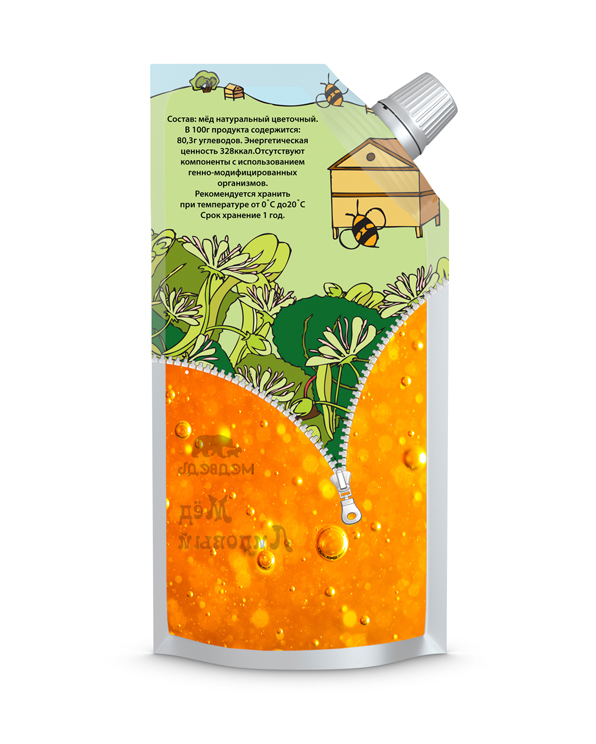 дизайн упаковки мёда для "Медведь"