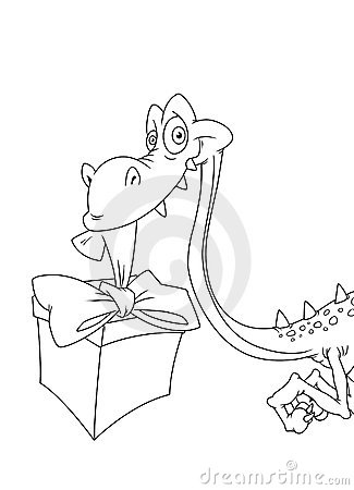 Дракон с подарком - раскраска