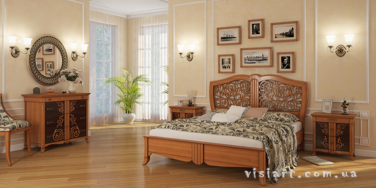 Визуализация кровати в интерьере для печати в каталоге