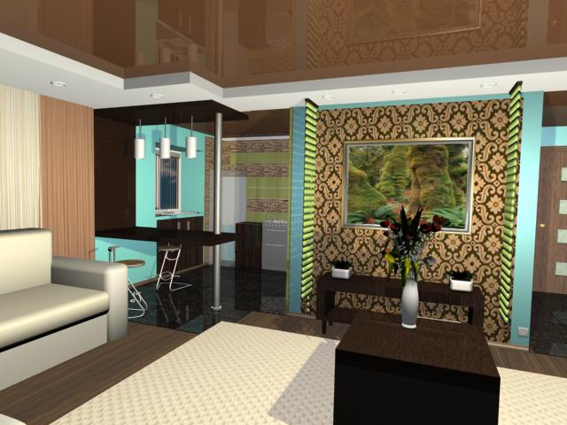 гостинная совмещенная с кухней и холлом