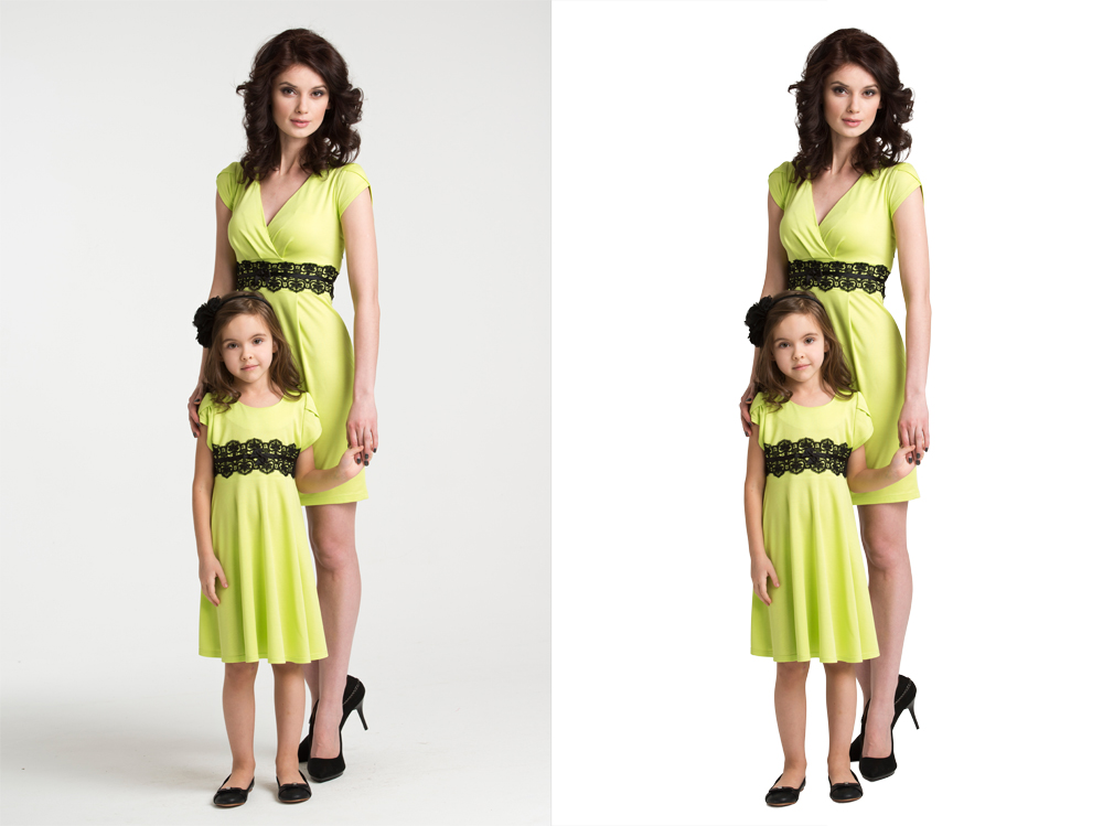 Обтравка, замена фона (одинаковая одежда)