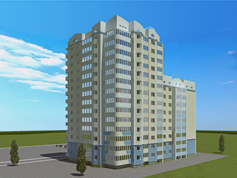 Высотка состоящая из трех блоков разной этажности