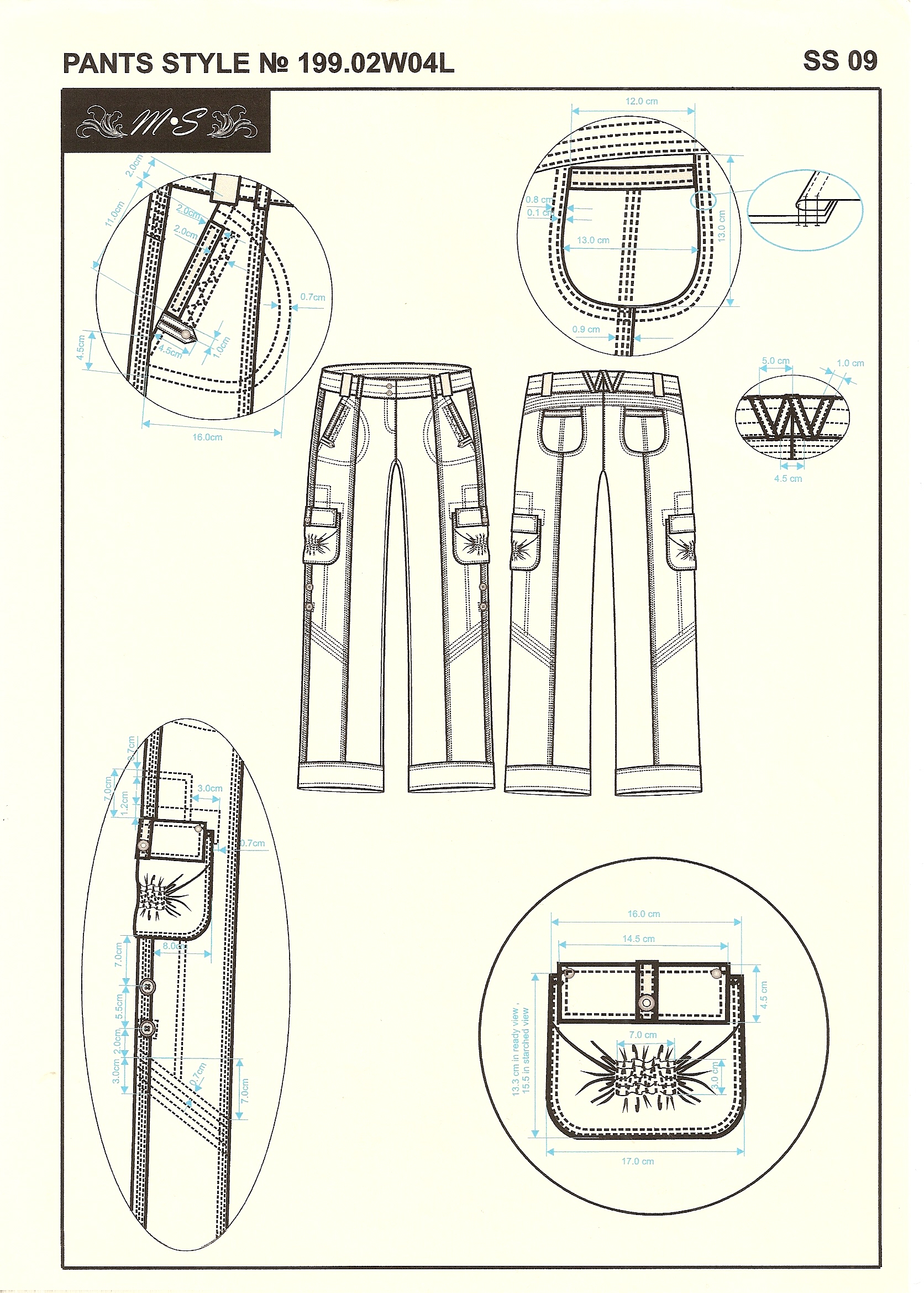 Технический эскиз брюк (женская одежда)