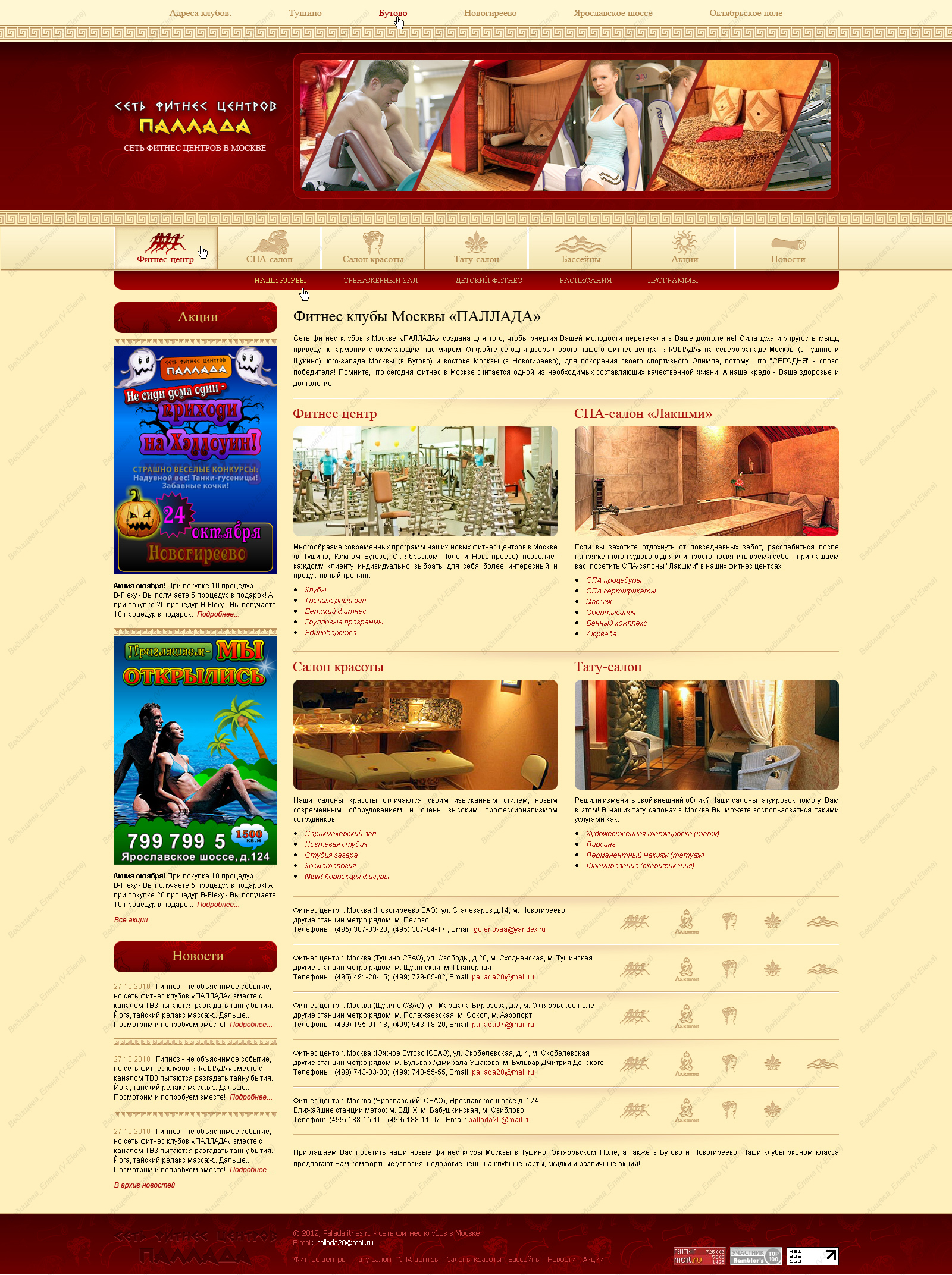 Дизайн сайта сети фитнесс-центров "Паллада"