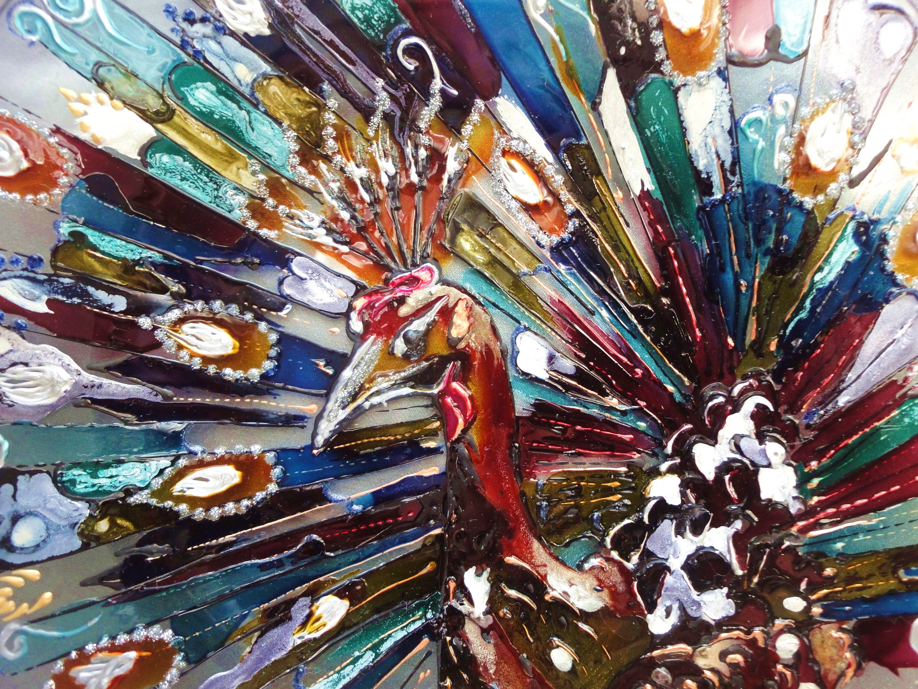 Предметы интерьера, роспись по стеклу, Картина, Павлин