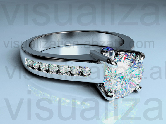 Кольцо из белого золота с бриллиантами и сапфиром, Rhino, 3D-Max, Vra