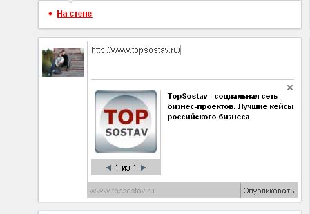 Отображение ссылок в соц сети topsostav.ru