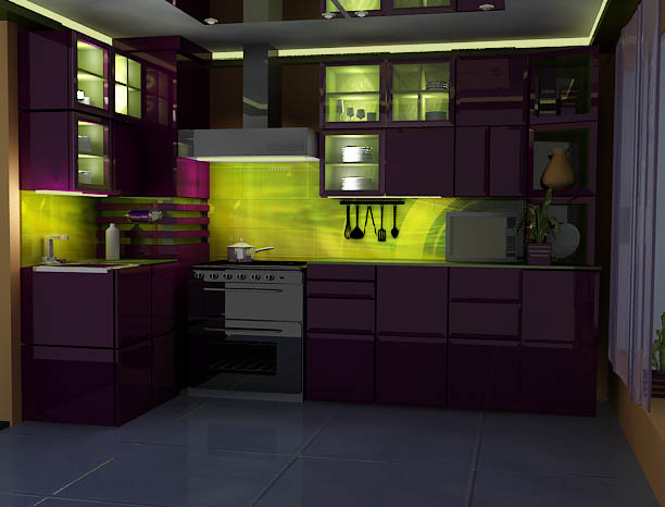 кухня с ночной подсветкой