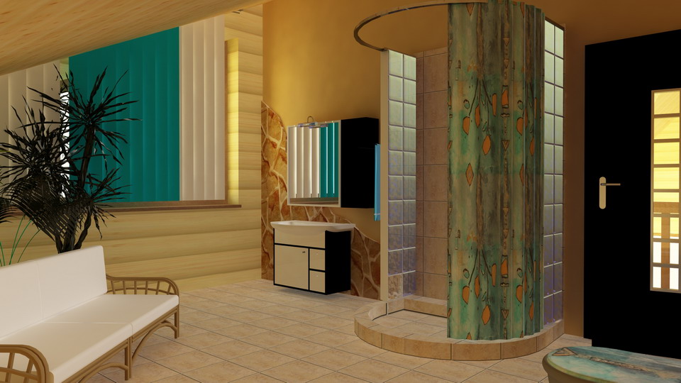 ванная в деревянном коттедже