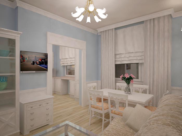 3 ком квартира, ЖК "Новое Павлино", Гостиная, вечерний вид