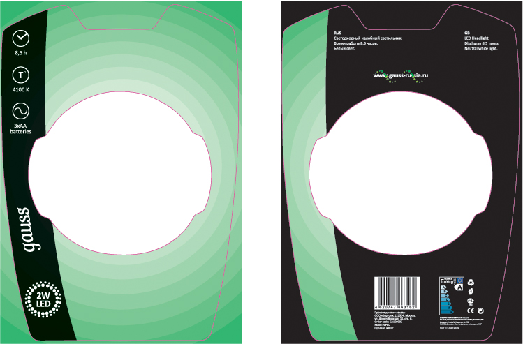 Упаковка блистер для светодиодного налобного фонаря Gauss