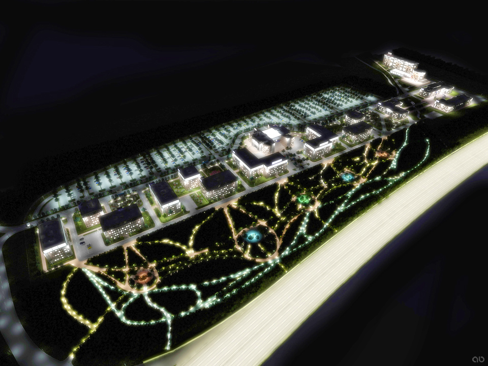 Городское поселение. Ночь. Панорама