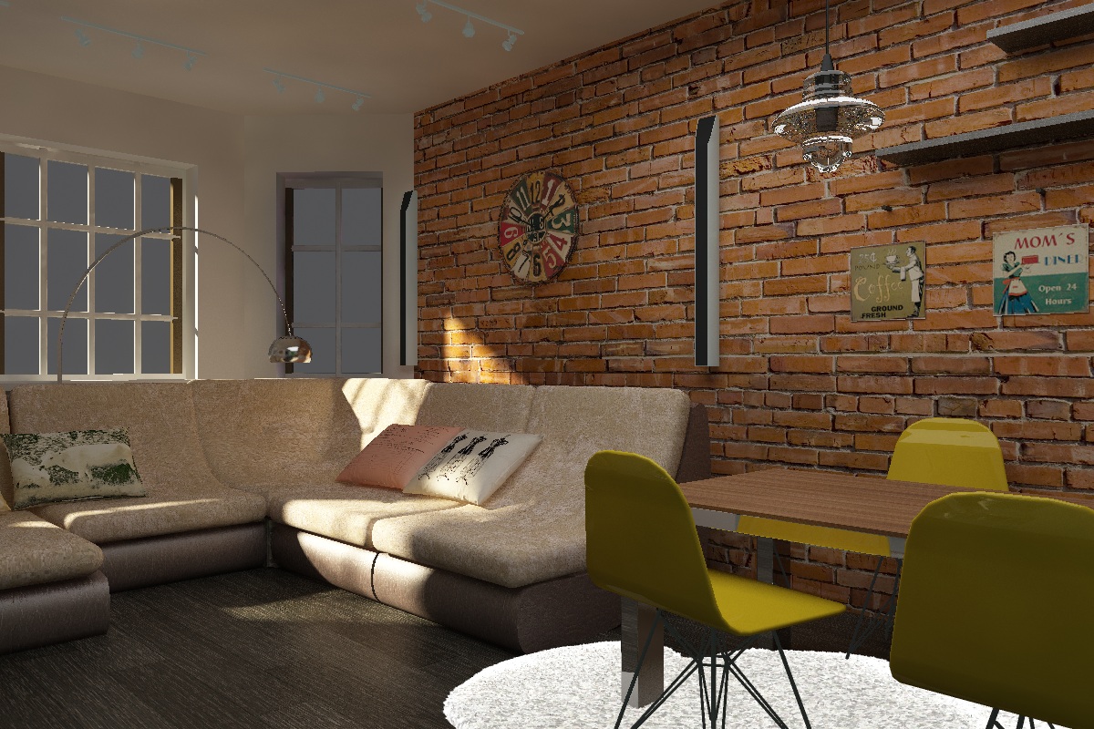 гостиная в стиле "индастриал"