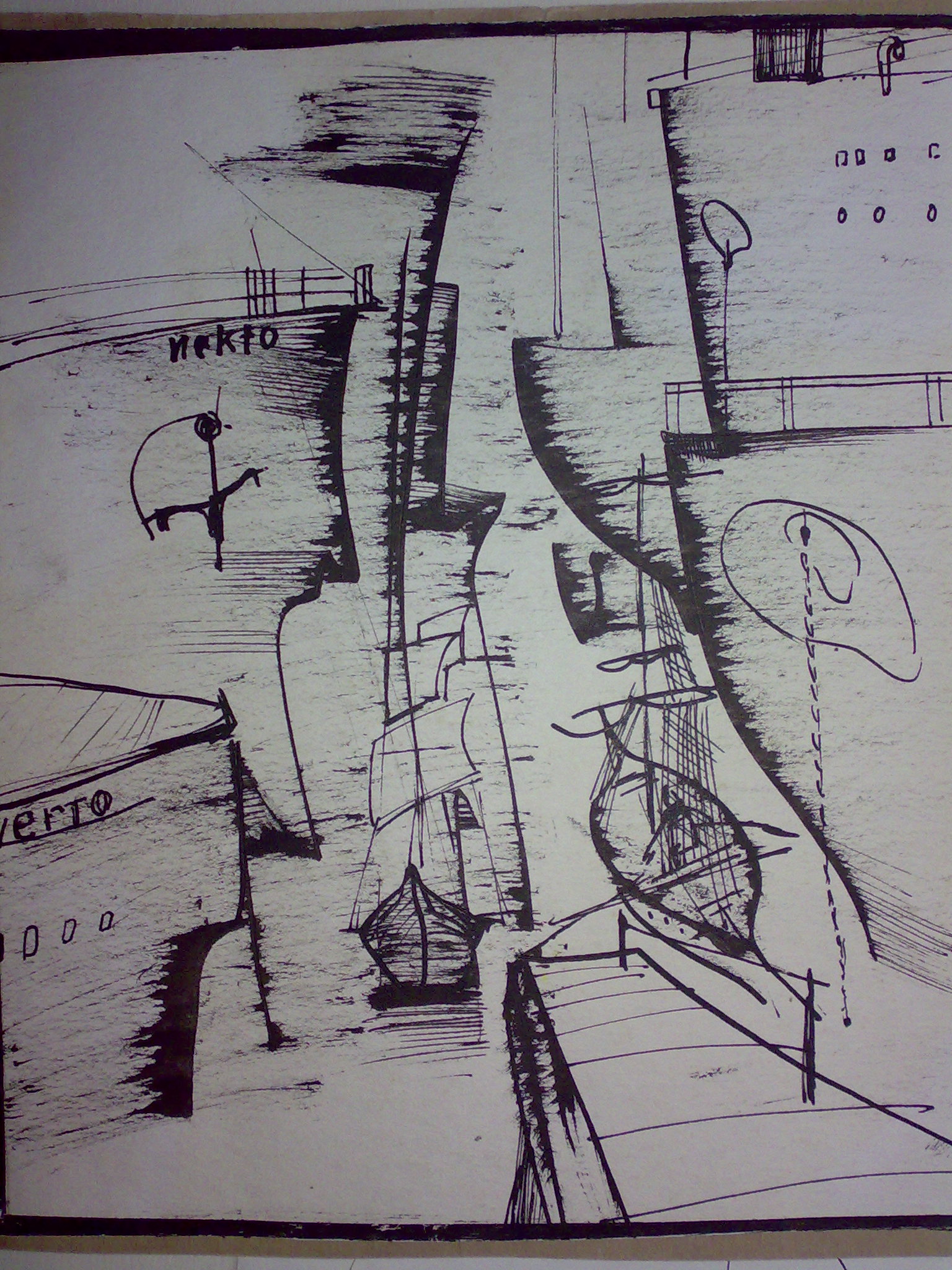 Причал. бум.,тушь,перо