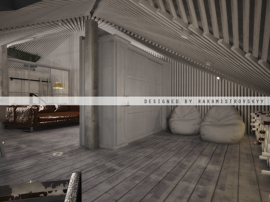 Дизайн интерьера: мансарда/ рабочее место- офис, место отдыха