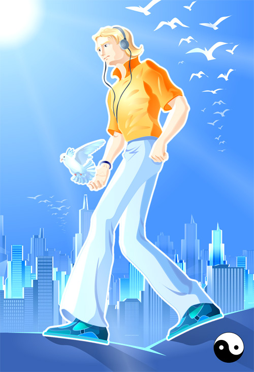 город будущего, музыка, молодой человек