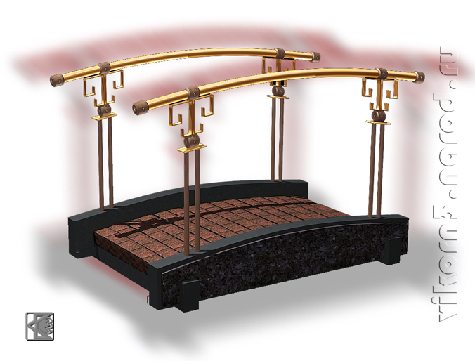 3Dмодель ландшафтного мостика из гранита и металла