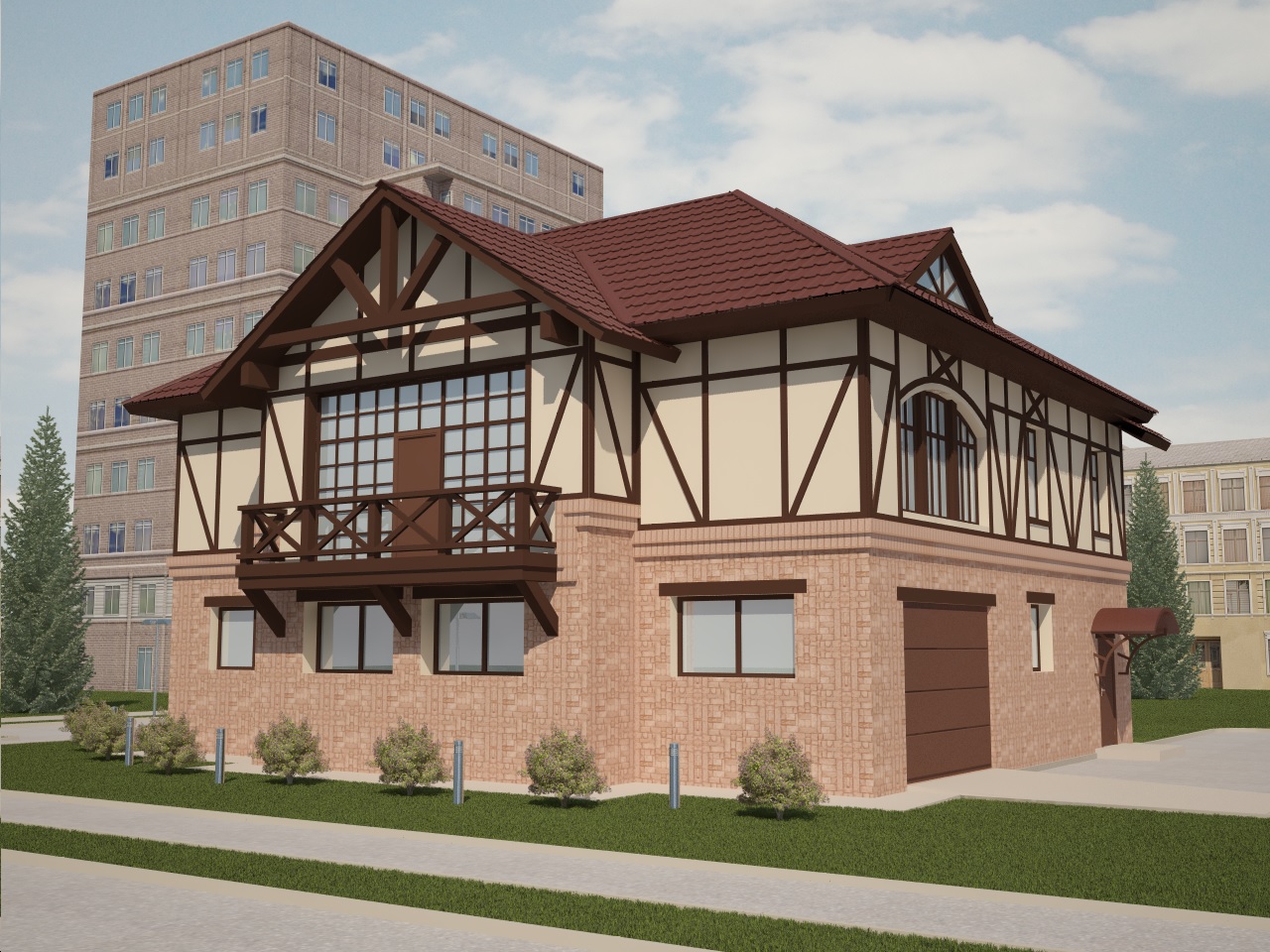 Двухэтажный коттедж экстерьер