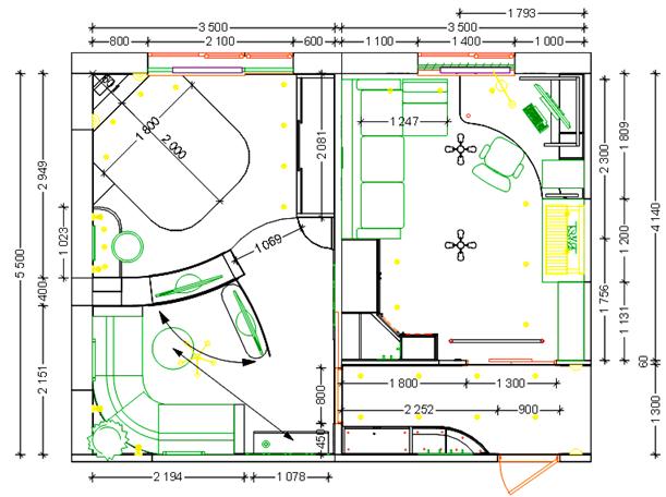 зонирование на спальню и гостинную