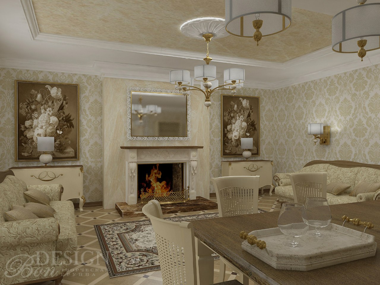 Проект квартиры "Классический этюд". Гостиная.