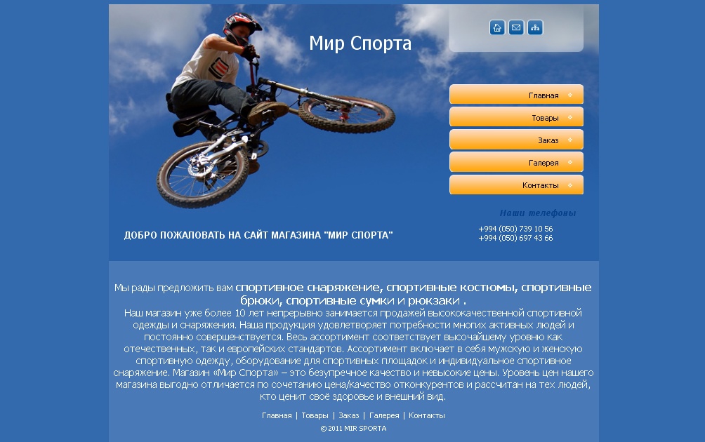 Сайт магазина "Мир Спорта"
