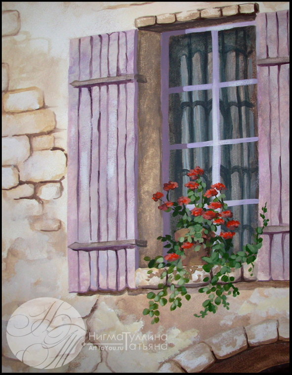 "Улочка с видом на море",Художественная Роспись на кухне _фр