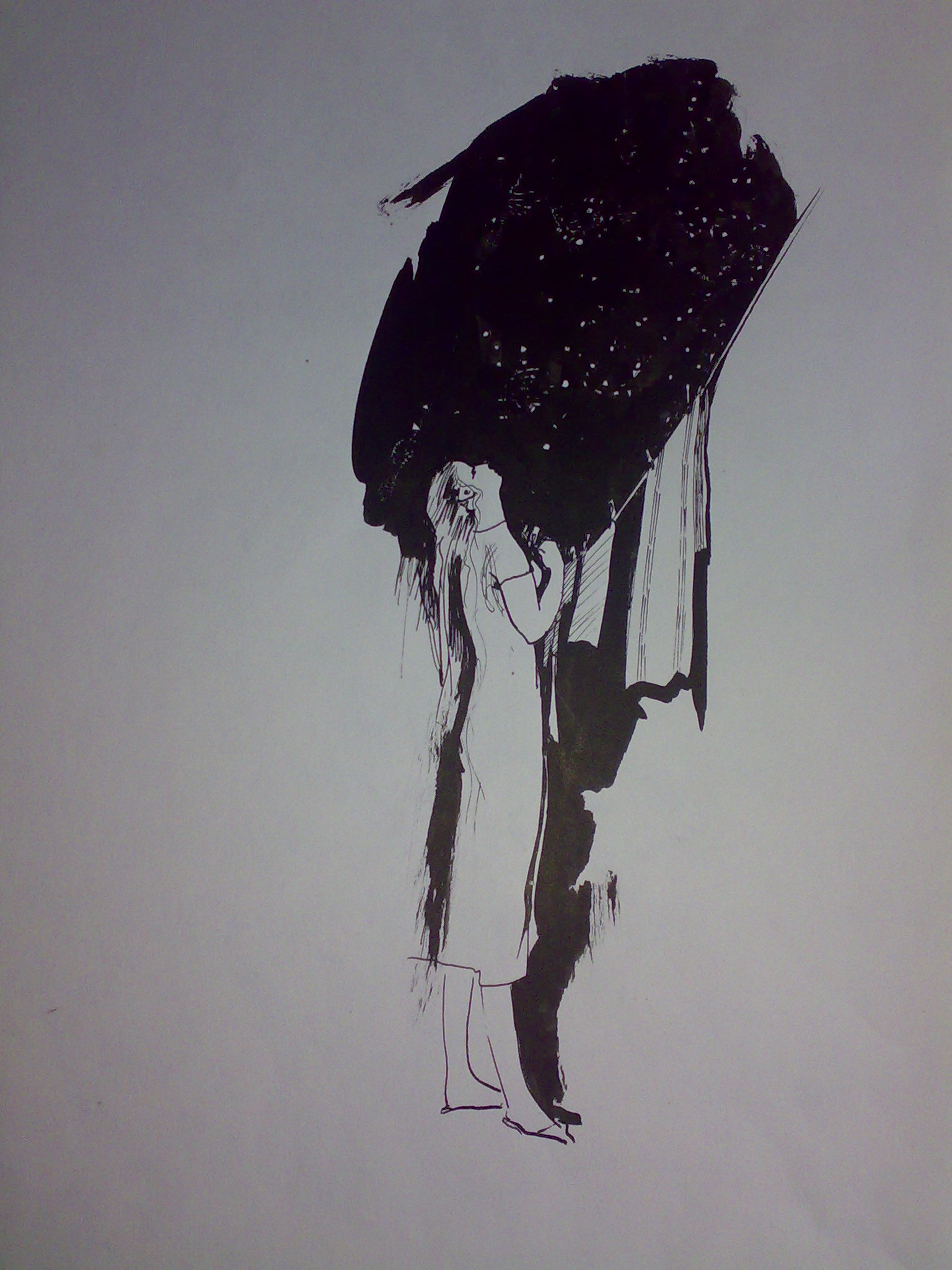 Ночное развешивание белья. бум,тушь,перо,кисть