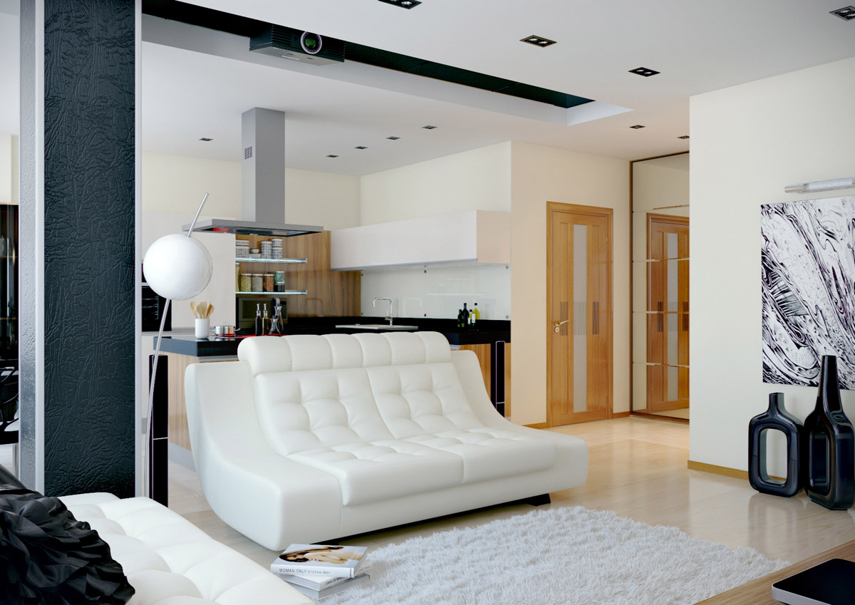 Гостинная-кухня в квартире на 15ом этаже