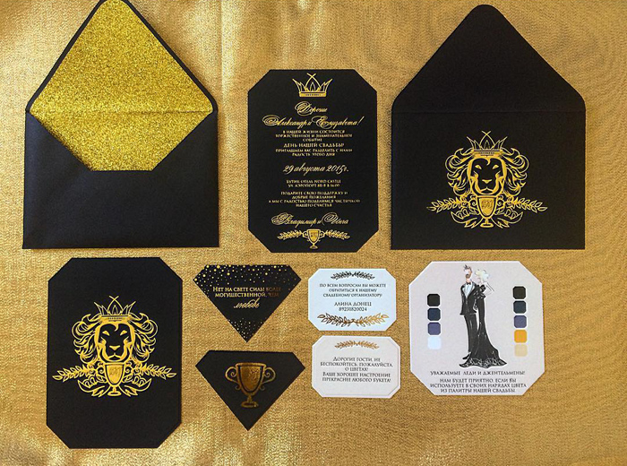 Пригласительные в черно-золотом цвете, Touch cover с фольгированием