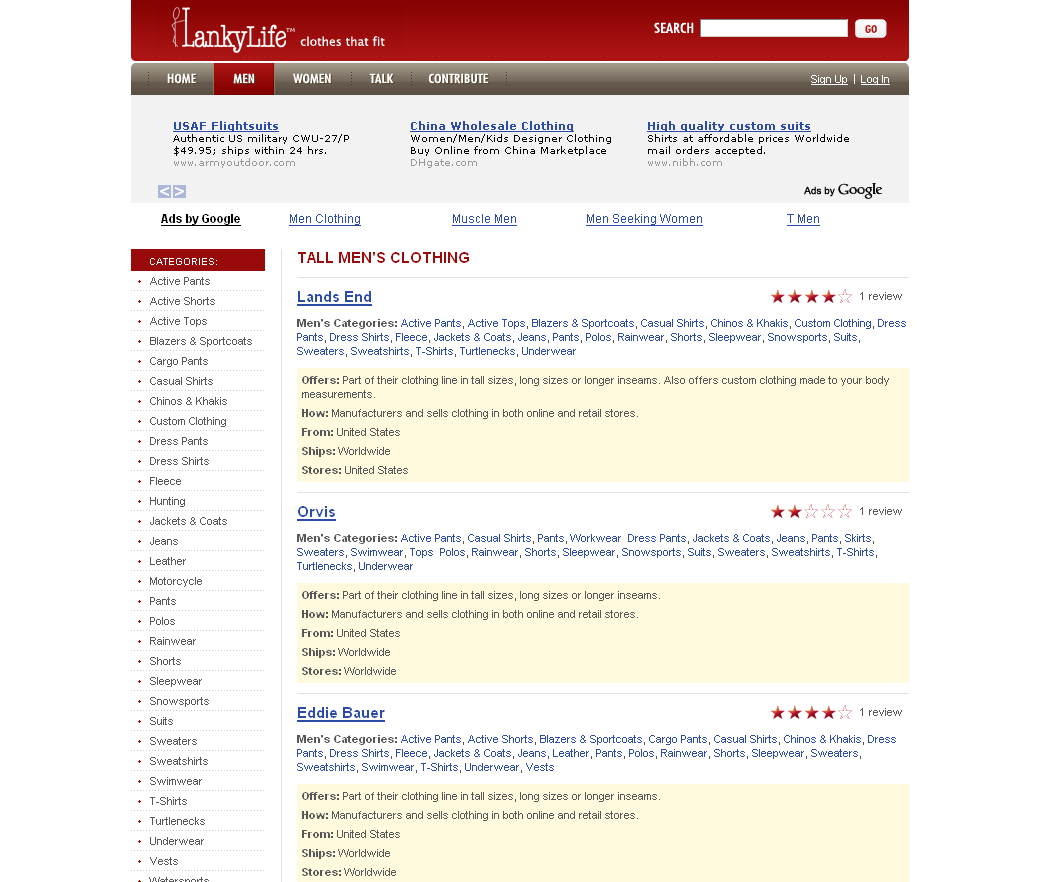 Сайт мужской и женской одежды